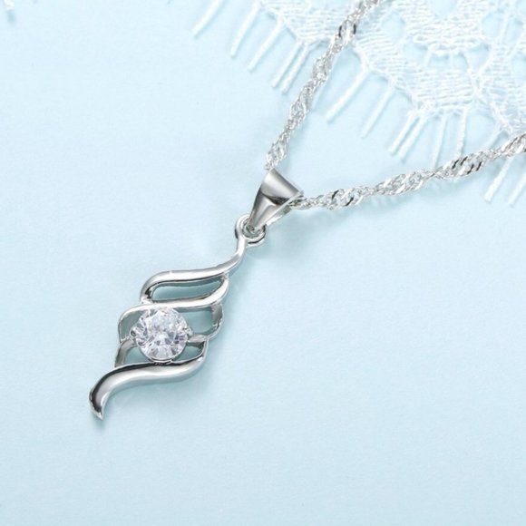 🌟 Hoop 925 Sterling Silver Necklace With Earrings Set Spiral - Picture 6 of 7